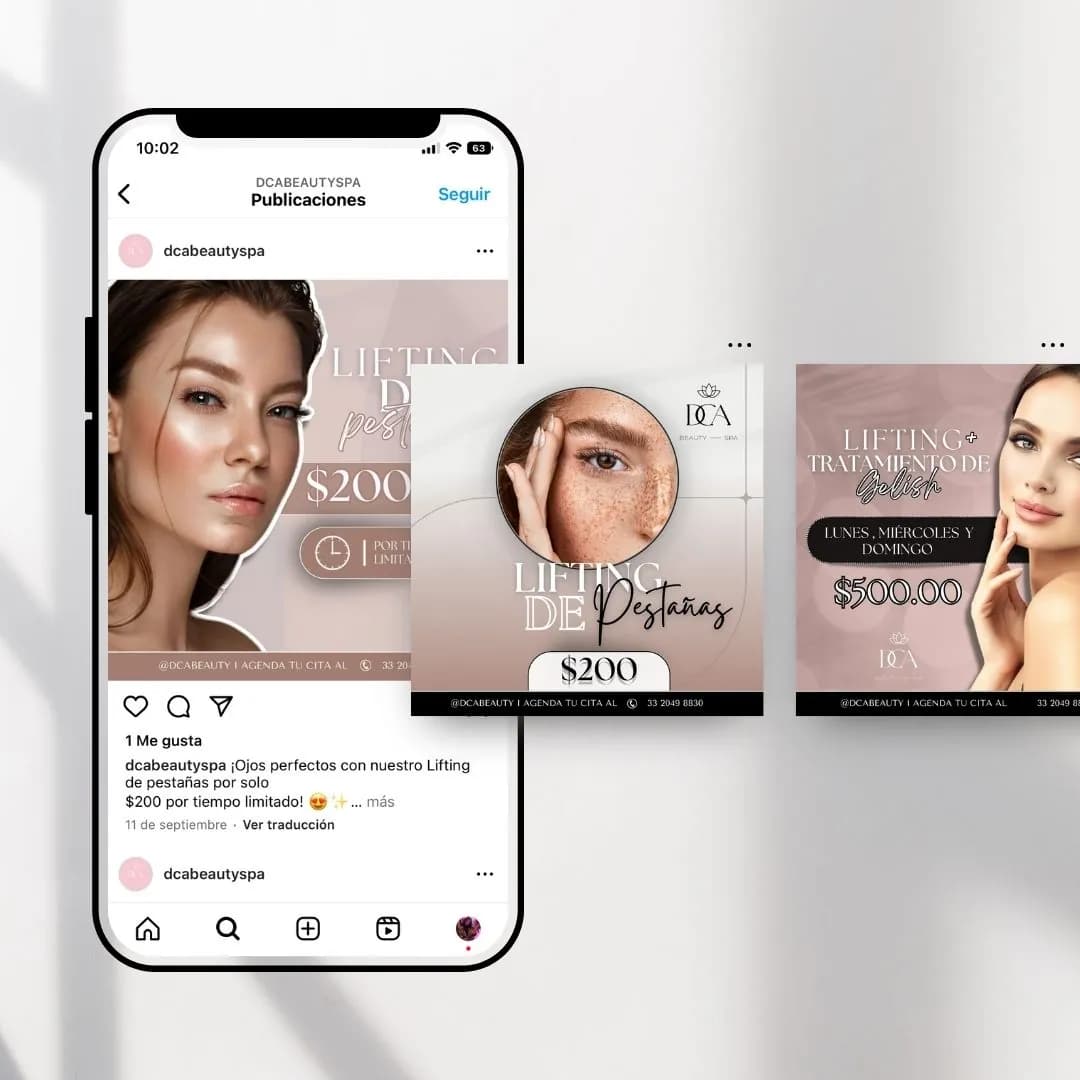 Publicaciones de DCA Beauty para redes sociales