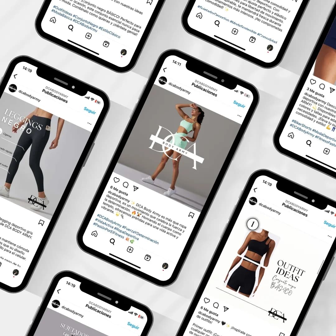 Publicaciones de DCA Body Army para redes sociales