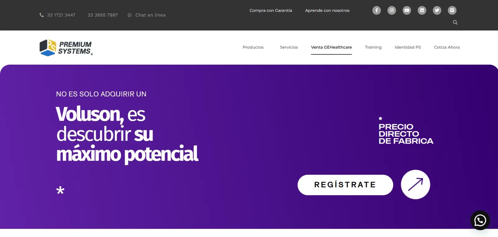 Captura de pantalla del sitio de venta GE Healthcare