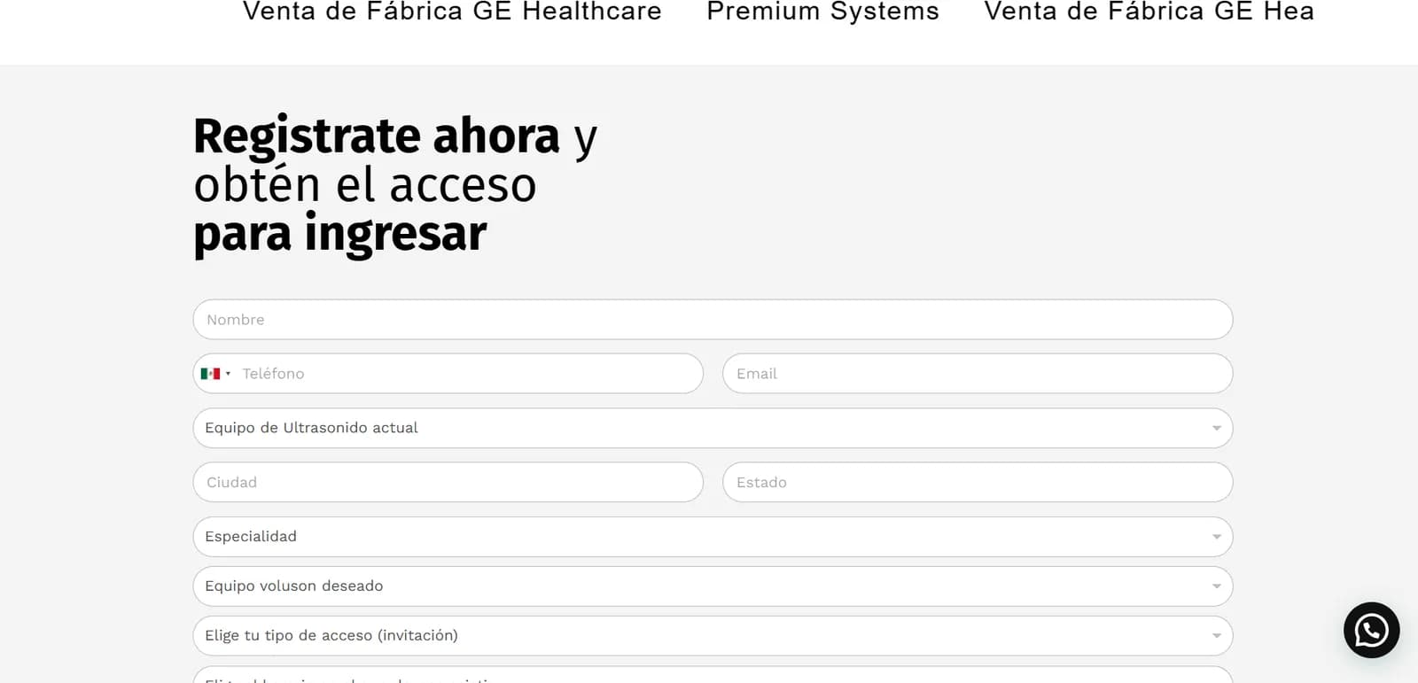 Captura de pantalla del sitio de venta GE Healthcare