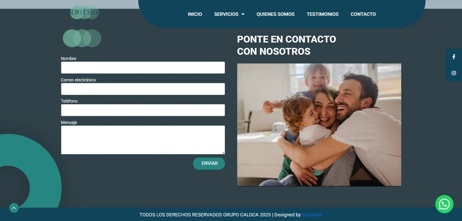 Captura de pantalla del sitio de Grupo Caloca