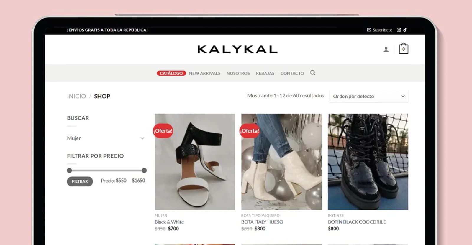 Tienda en línea de Kalykal en maqueta de dispositivos