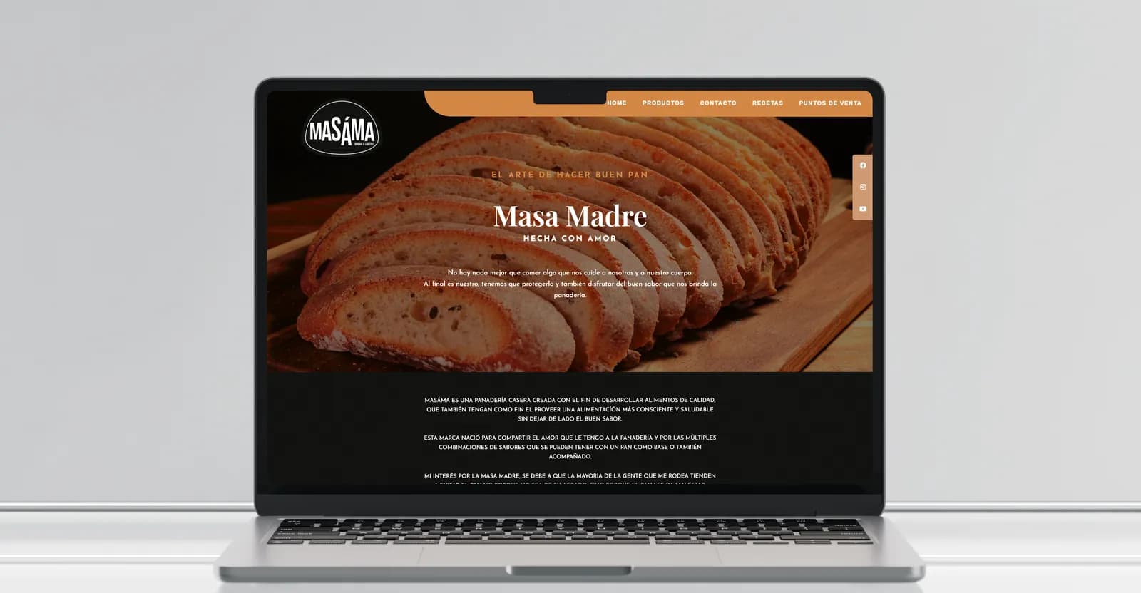 Sitio de Masama Bread en laptop