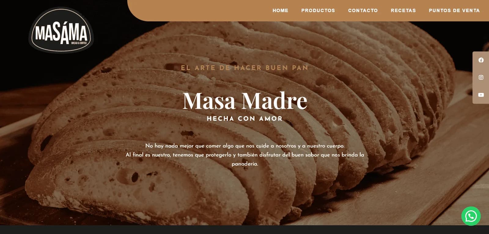Captura de pantalla del sitio de Masama Bread