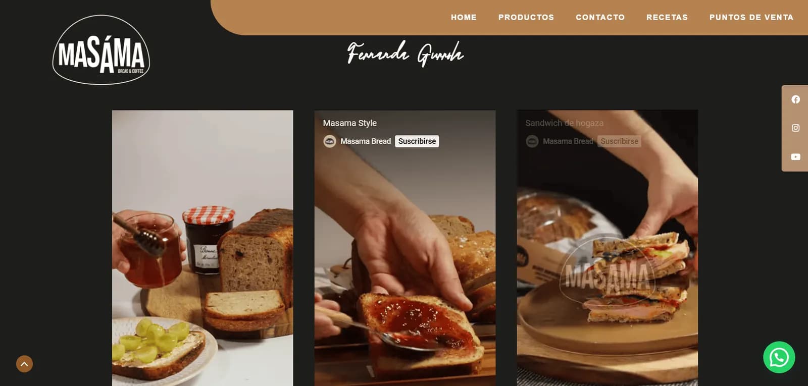 Captura de pantalla del sitio de Masama Bread