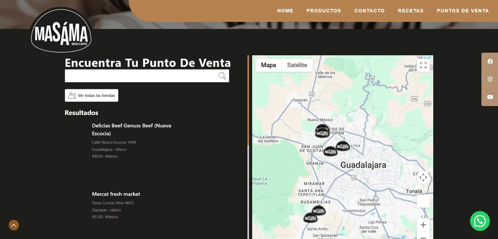 Captura de pantalla del sitio de Masama Bread