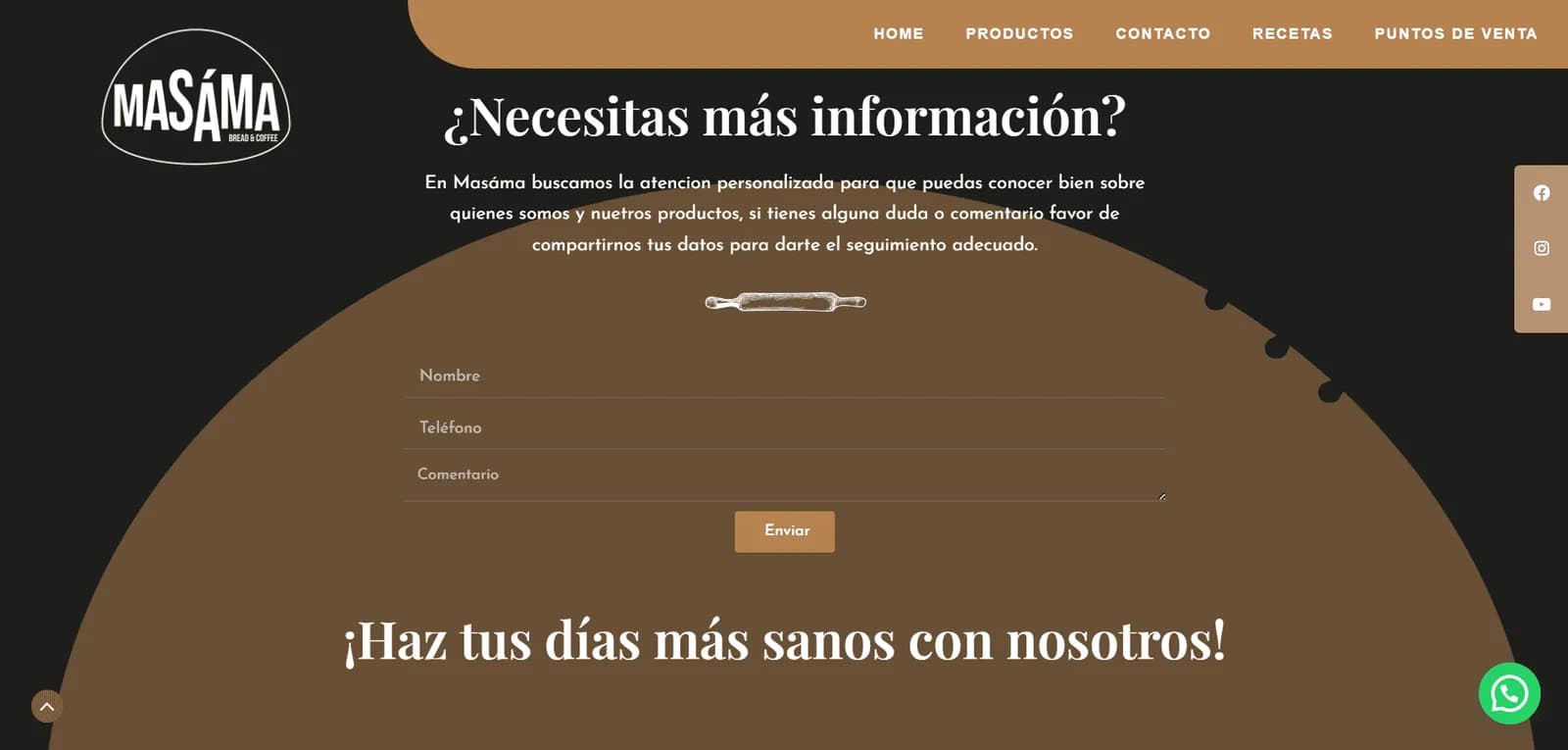 Captura de pantalla del sitio de Masama Bread