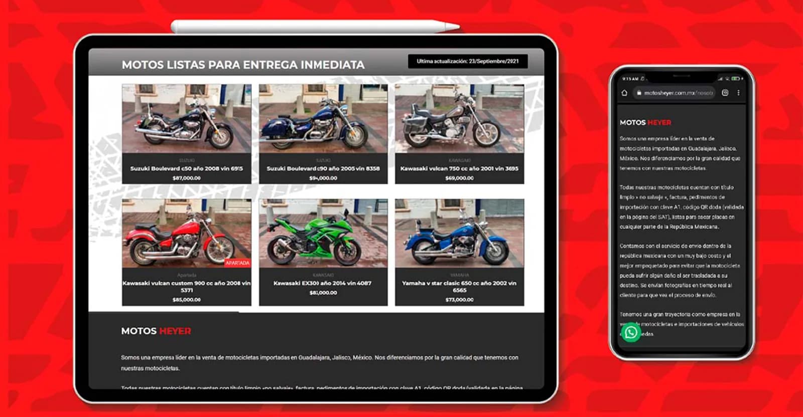 Sitio de Motos Heyer en maqueta de dispositivos