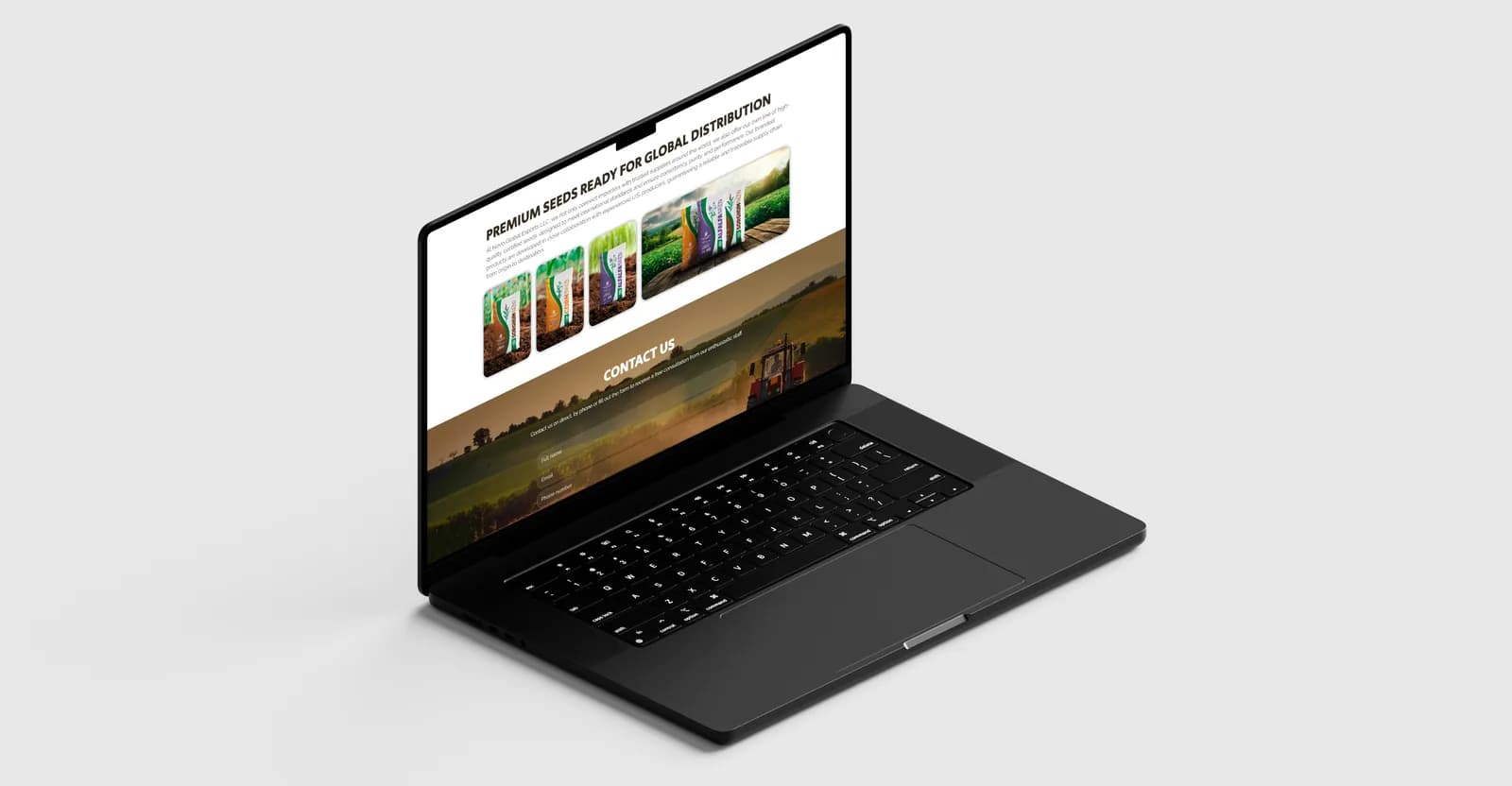 Sitio de Novo Global Exports en laptop