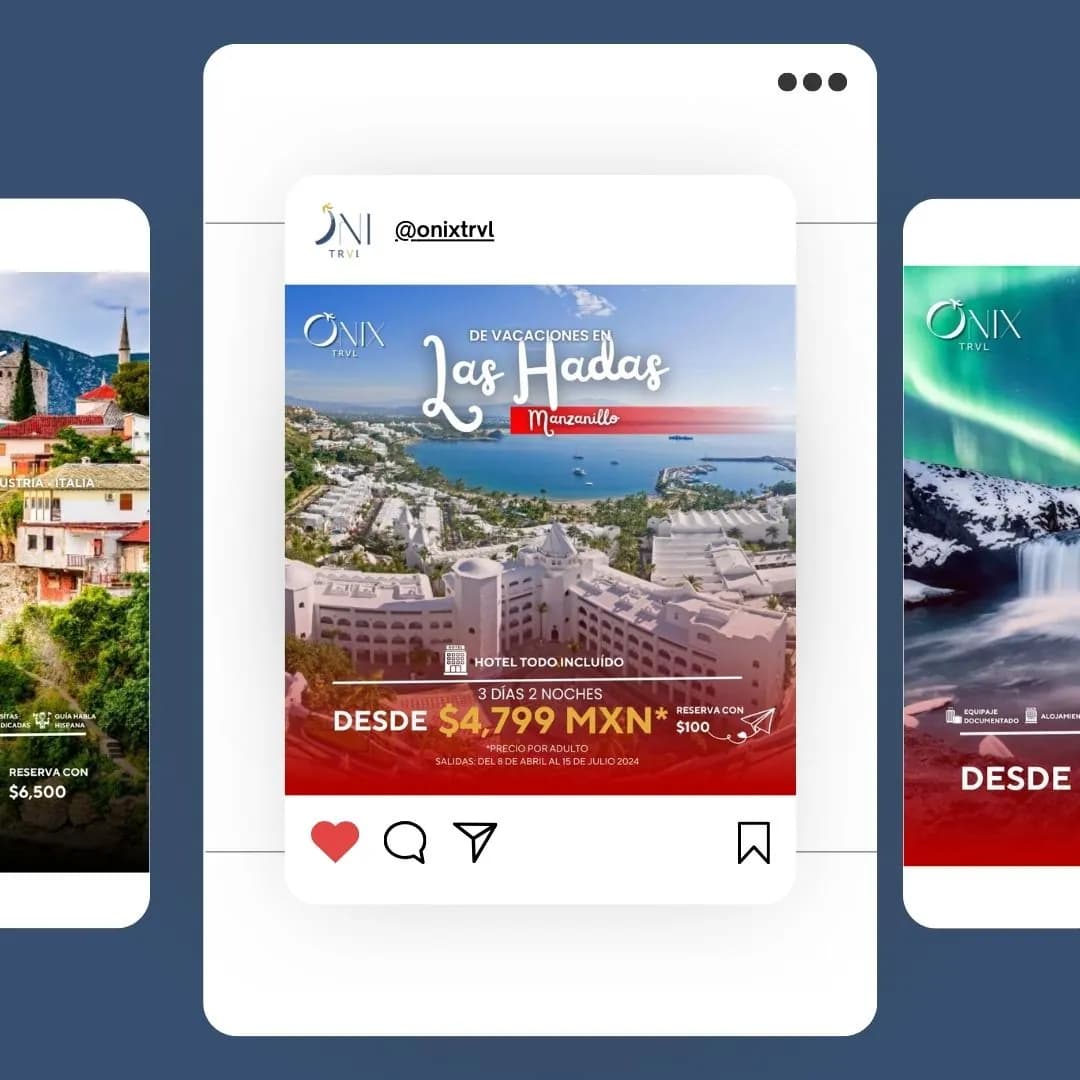 Publicaciones de Onix Travel para redes sociales