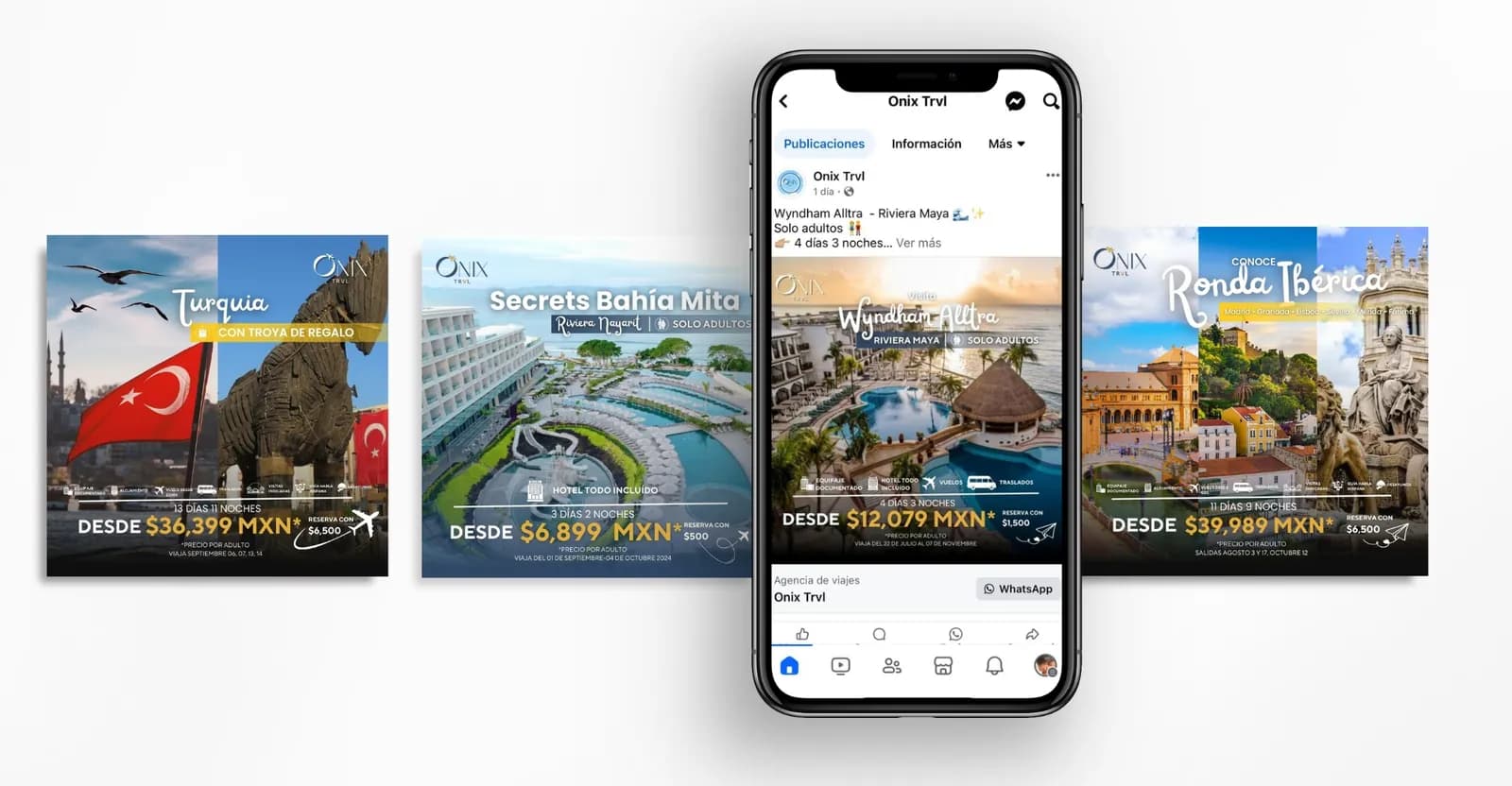 Publicaciones de Onix Travel para redes sociales