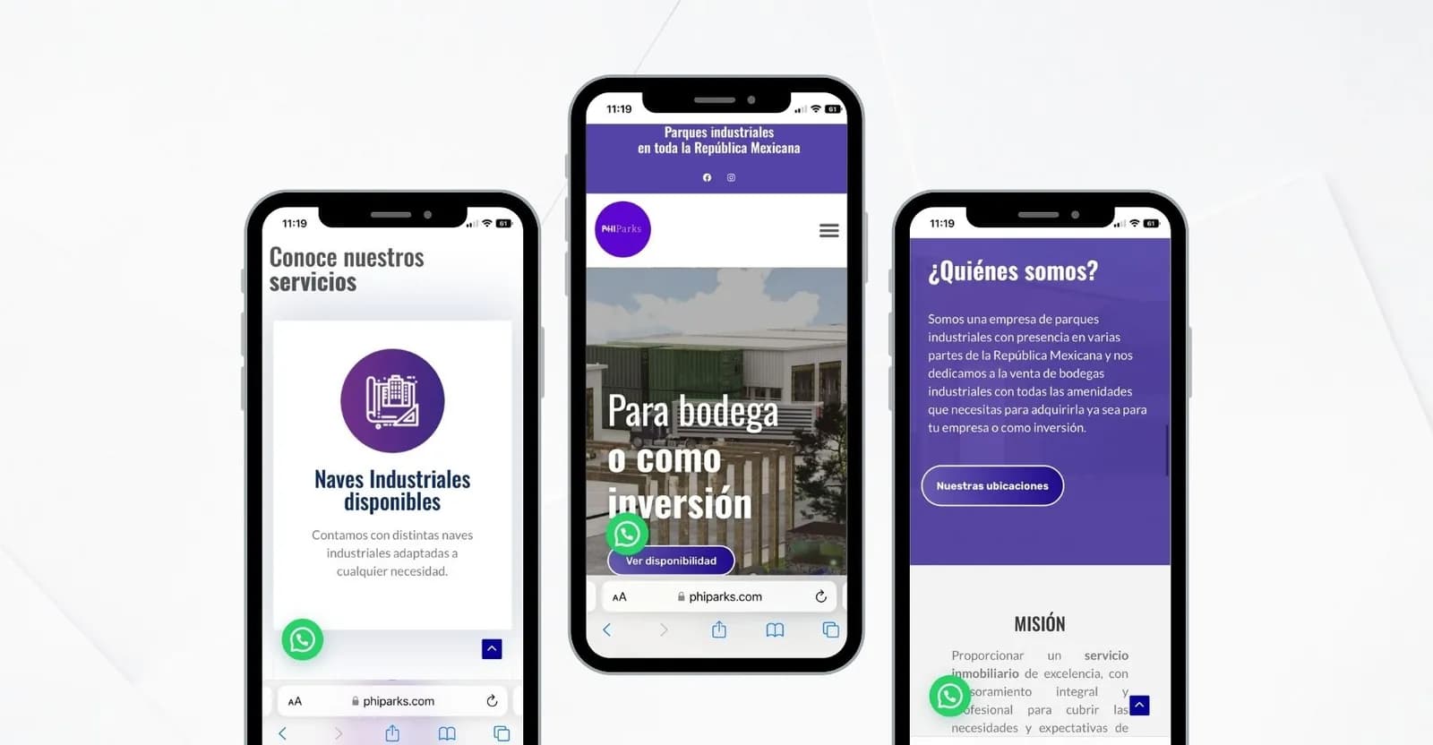 Sitio de Phi Parks en maqueta de dispositivos