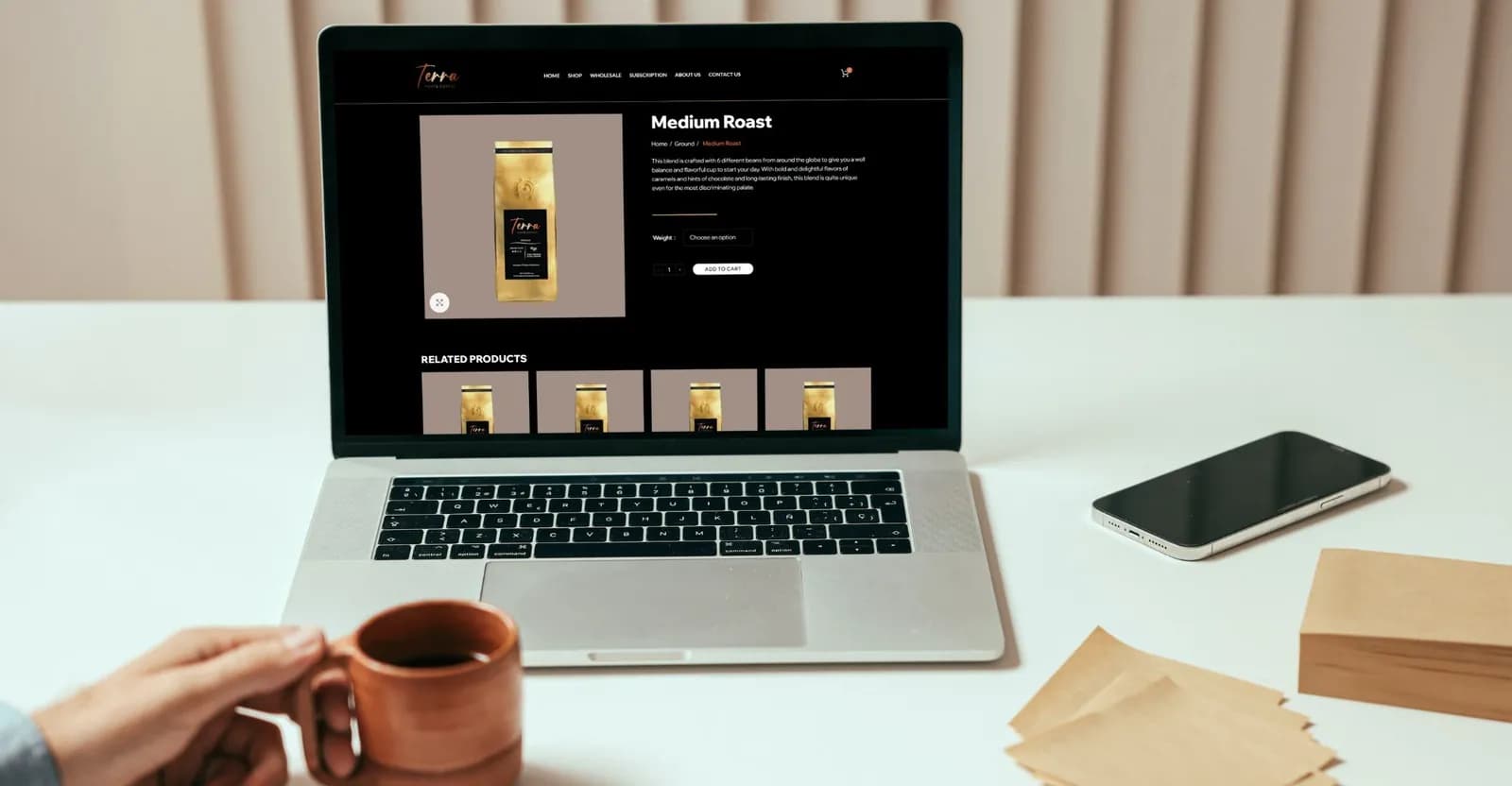 Tienda en línea de Terra Forte Coffee en maqueta de dispositivos