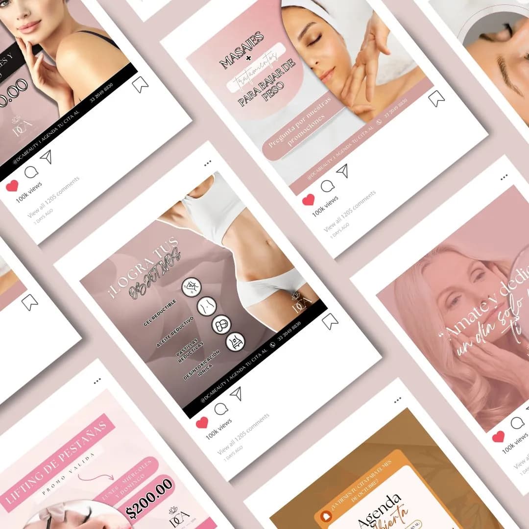 Publicaciones de DCA Beauty para redes sociales