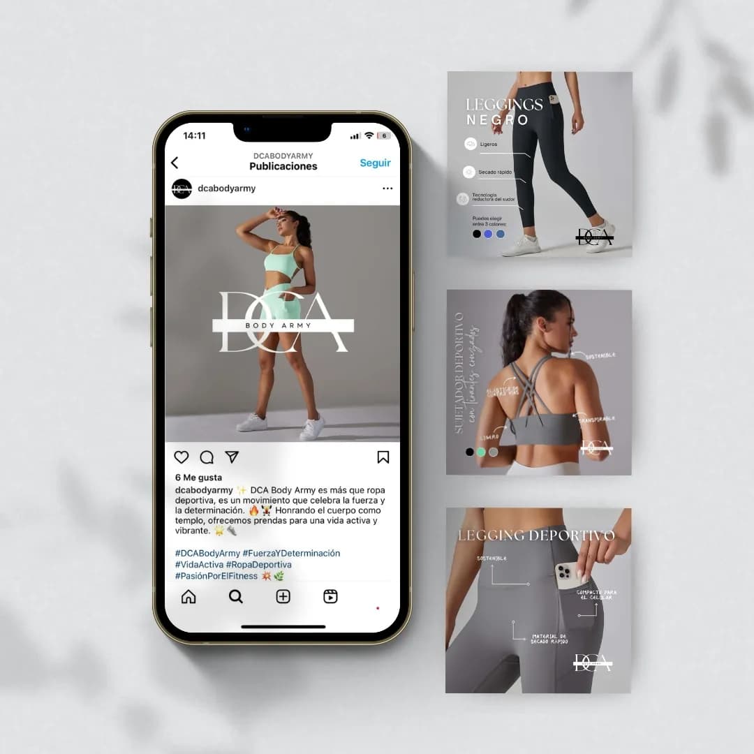 Publicaciones de DCA Body Army para redes sociales